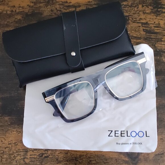 Zeelool Blue Square Frame Eyeglasses - Unisex Clear Lens with Soft Case (New) - Picture 1 of 2